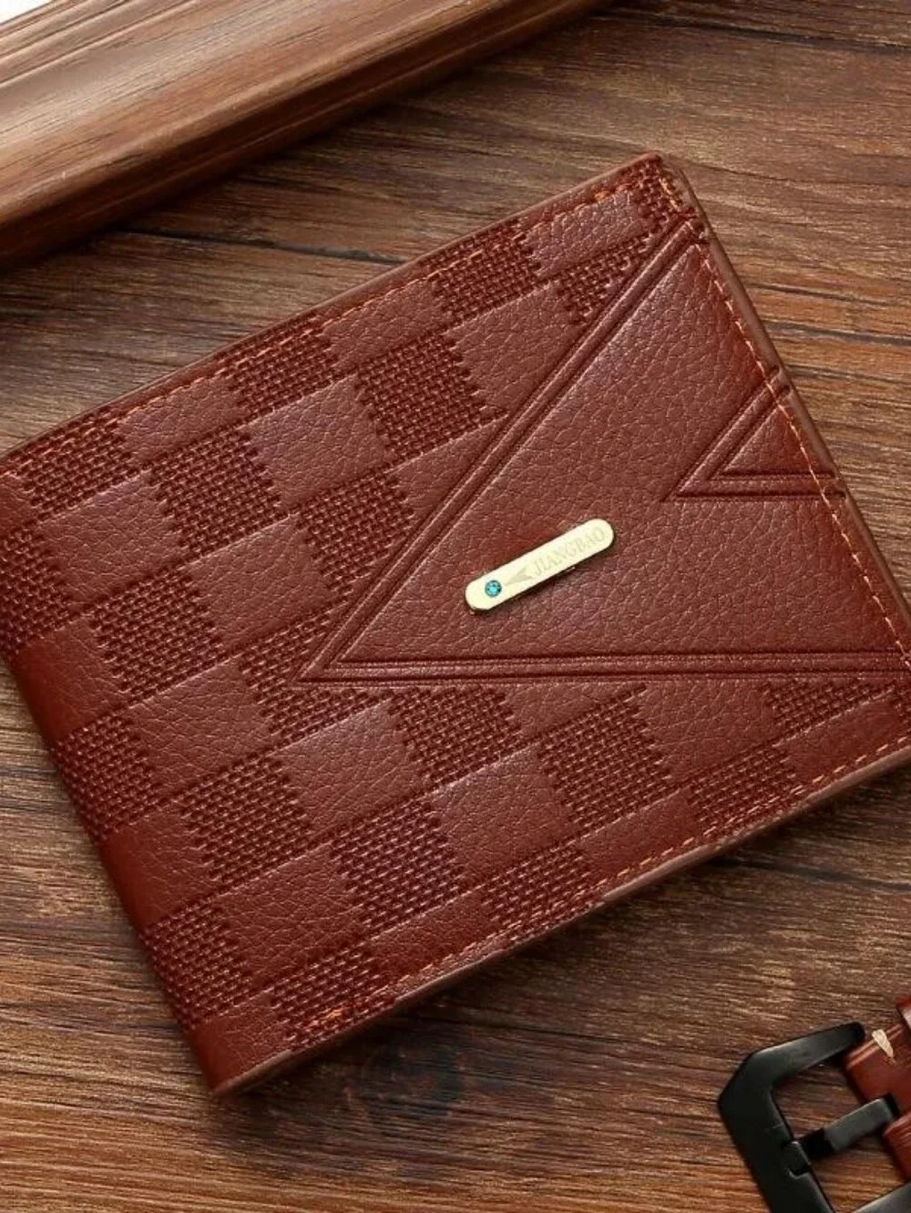 Men's Black Textured Leather Card & Key Holder Wallet